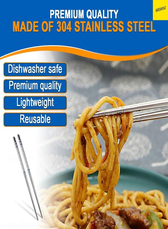 Karomouj KMA683 5 Pair Stainless Steel Plain Chopsticks Set Reusable Non-Slip Sticks Metal Chopsticks Easy to Use for Dinnerware,Noodles,Sushi (Multicolor,Set of 5) - Image 4